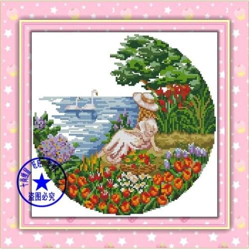 FREE delivery hot selling Top Quality counted cross stitch kit swan lake girl lady woman