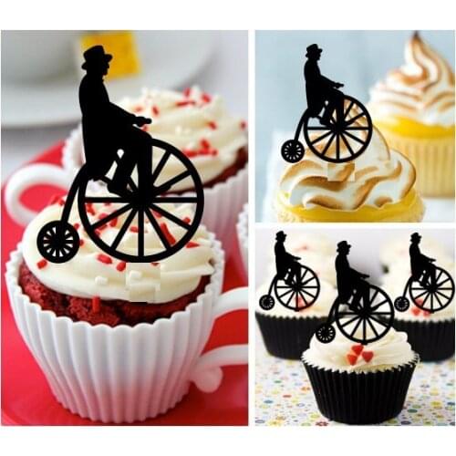 Glitter bicycle Vintage Cupcake Toppers wedding bridal baby shower engagement birthday Party treat food picks photo booth props