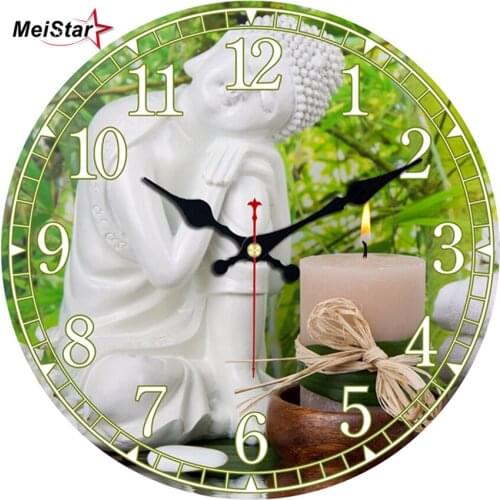 MEISTAR Vintage Wooden Clock Buddha Design Silent Living Room Kitchen Home Decor Watches Wall Art Large Wall Clocks 2018