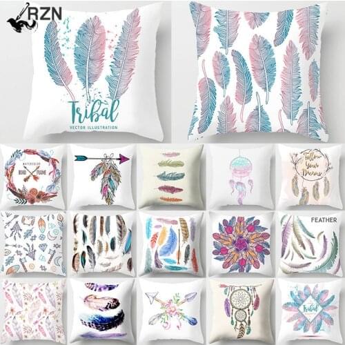 Feather Dreamcatcher Print Decorative Cushions Pillowcase Polyester Cushion Cover Throw Pillow Sofa Decoration Pillowcover