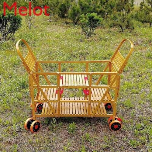 Baby Bamboo Trolley Two-Child Big and Small Baby Childrens Bamboo Car Can Sit and Lie Can Stand Bamboo Car Stroller