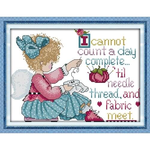 A girl with embroidered 2 cross stitch kit aida 14ct 11ct count printed canvas stitches embroidery DIY handmade needlework