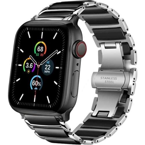 For Apple Watch Series 6 band 40mm 44mm 38mm 42mm Busines Stainless Steel ceramics Link Bracelet for iWatch 5 4 3 1 Wrist Strap