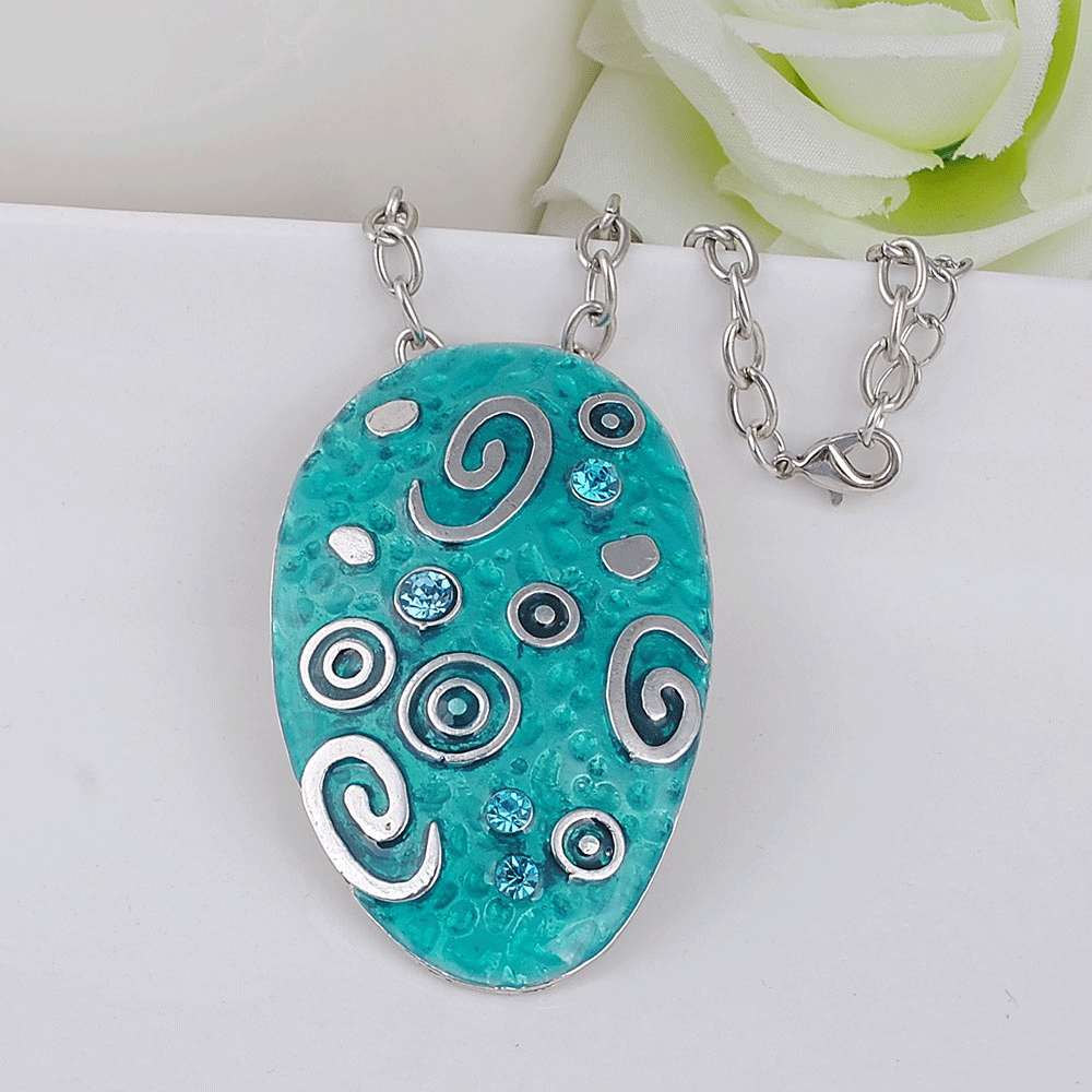 Enamel Retro Style Zinc Alloy Trendy Pendant Necklace Antique Silver Plated Free Shipping