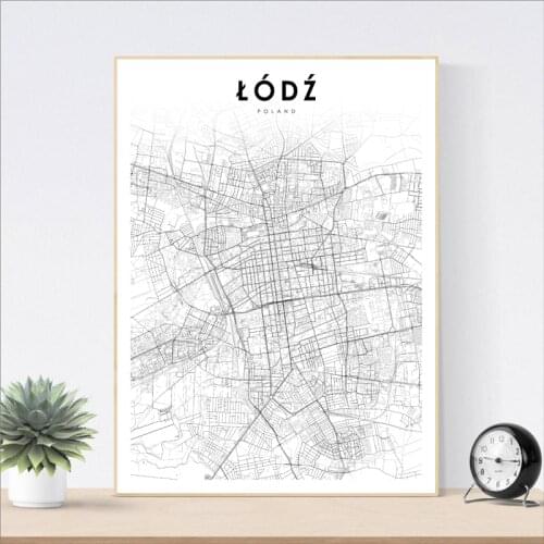Poland City Map Lodz Poster Canvas Art Painting, Poland Lodz City Street Road Map Prints Modern Wall Picture For Home Decor
