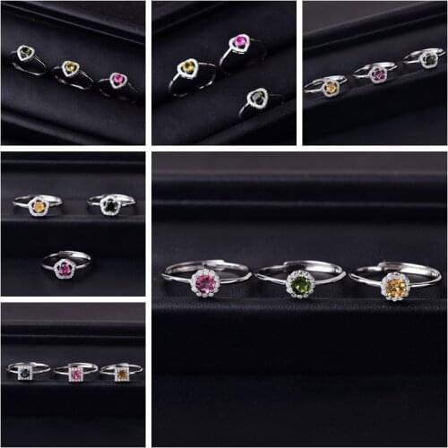 Pure Nature Tourmaline Sterling Silver 925 Ring Yellow Green Heart Round Flower Stone Engagement Rings for Girls Birthday Gift