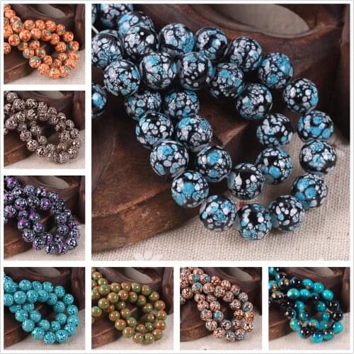 Round 8mm 10mm Imitate Porcelain Patterns Coated Opaque Glass Loose Crafts Beads for Jewelry Making DIY