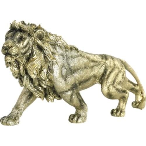 AT69 -Mini Lion Statue Casting Animal Figurine Retro Style Home Office Room Desktop Decoration Collect Ornaments