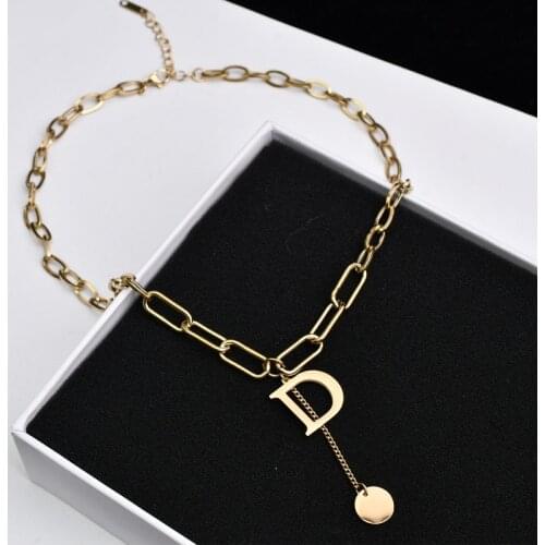 Fashion New Letter Pendant Necklace Titanium Steel Charm Alphabet Necklaces for Women Jewelry Long Sweater Chain