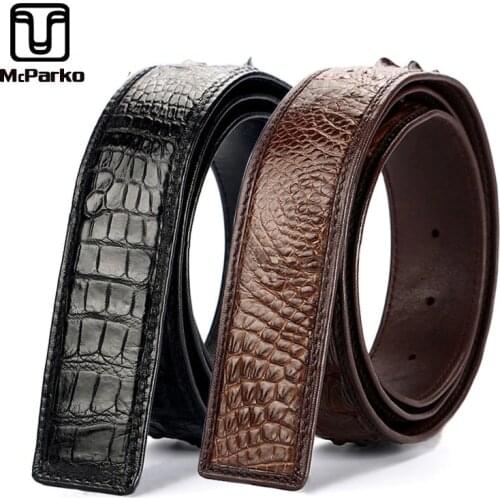 McParko Luxury crocodile belt no buckle genuine Leather waist belt men 3.8cm alligator back skin belt without buckle Brown Strap