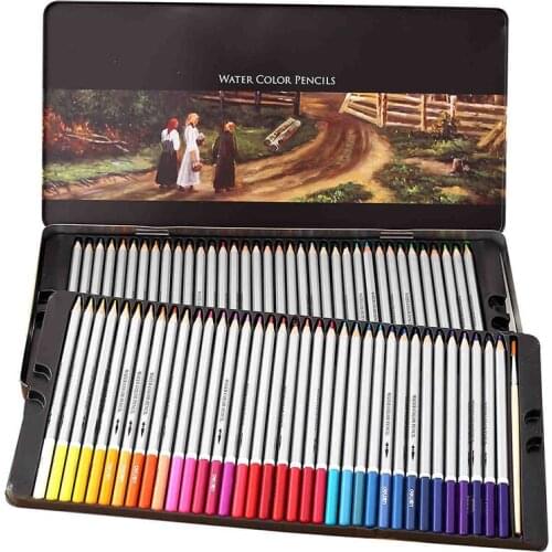 Deli 24/36/48/72 Colors Water Color Pencil Set Tin/Paper Box Soluble Colored Pencil For Drawing Painting Sketch School Supplies