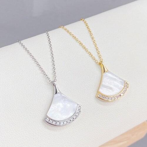 BOTU 2021 New Fashion Skirt Sector Pendant Necklace Womens Korean Style Elegant Fan-Shaped Zirconl Jewelry for Women Girls Gift