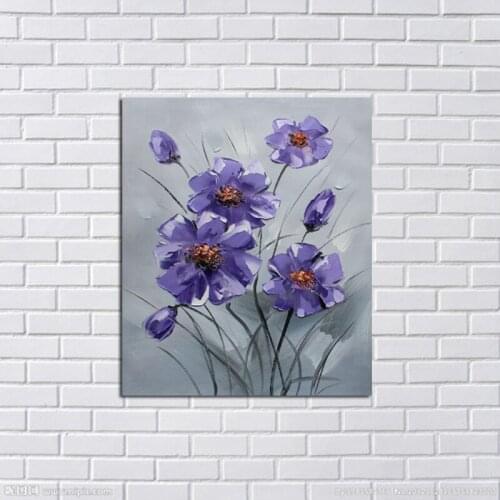 New Decorative Oil Paintings Unique Design High Quality Simple Beautiful Living Room Puple Flower Oil Painting On Canvas