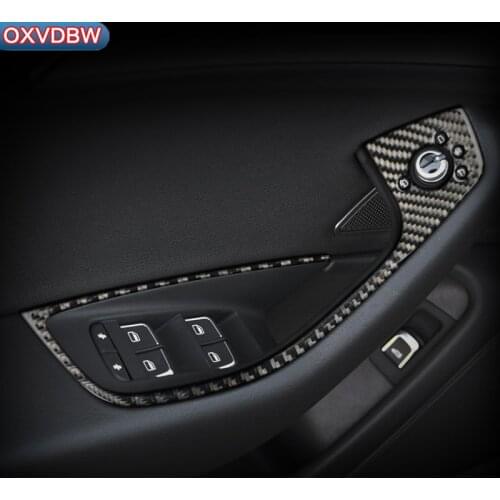 Carbon Fiber Car Interior Decoration Door Window Switch Control Panel Trims For Audi A6 C7 Accessories Styling Stickers