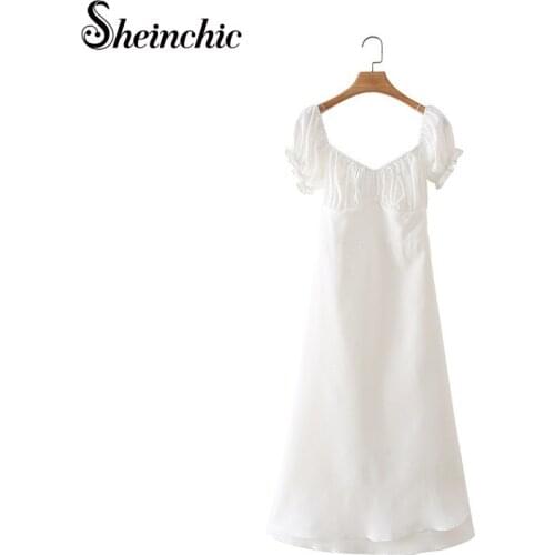 Casual White Summer Women Dress 2021 Solid V-Neck Short Sleeve A-line Mini Dress Vestidos