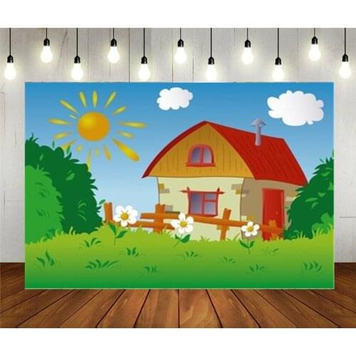 Photo Studio Props Photography Backdrop Cartoon Of Small House Village Vinyl Background Kids Birthday Party Decoration