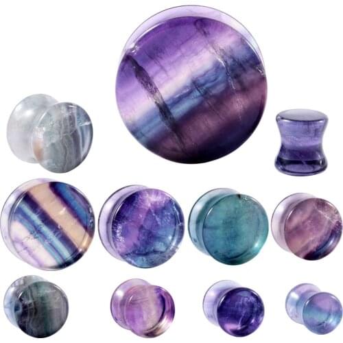 1Pair Aurora Fluorite Stone Ear Plugs Ear Gauges Ear Expander Ear Tunnels Ear Weight Earring Double Flared Body Piercing Jewelry