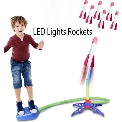 Led Lights Foam Rockets Kid Air Pump Jump Stomp Blower Foam Gun Model Launch Launcher Rocket Pop Up Toy Sports Toys For Children