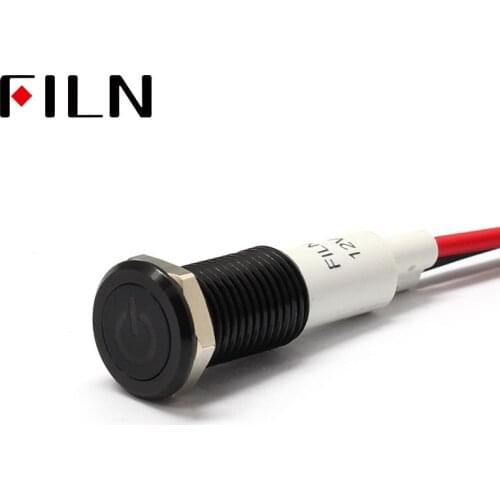 FILN 10mm Car dashboard power symbol led red yellow white blue green 12v led indicator light with 20cm cable