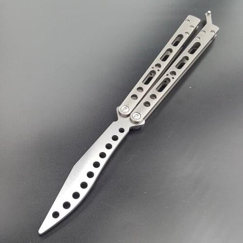 TheOne EX10 Butterfly Trainer Knife EX-10 Bushing System 440 Blade Titanium Handle Jilt Not Sharp Hunting Folding Pocket Knife