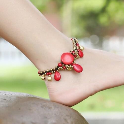 Bohemian Ethnic Retro Fashion Beautifully DIY Jewelry Handmade Elephant Bell Stone Female Anklet Simple Beach Foot Accessories