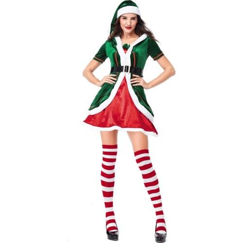 Umorden Adult Elf Costume Women Christmas Santa Helper Costumes Cosplay Fancy Dress Outfit