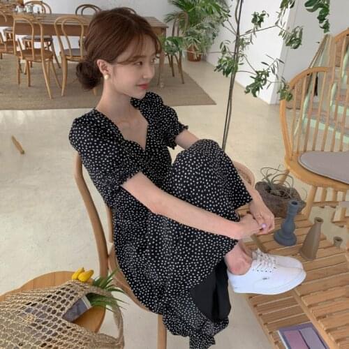 Vintage Dresses for Women Fashion Clothes Square Collar Lace Up Slim Print Lantern Sleeve Dress Korean Sexy Vestidos Summer 2021
