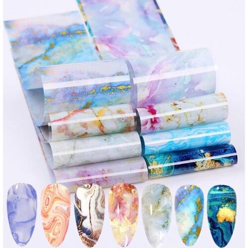 10 Pcs Nail Foils With Color Marble Flower Gilding Pattern Nail Transfer Foil Nails Art Decorations 4*20cm