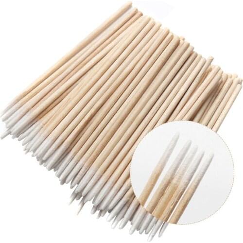 100 pcs Disposable Ultra-small Cotton Swab Lint Free Micro Brushes Wood Cotton Buds Swabs Eyelash Extension Glue Removing Tools