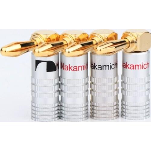 12pcs 24K Gold Plated Right Angled Nakamichi banana plug for cables up to 6 mm2 screw Locking bannana plug