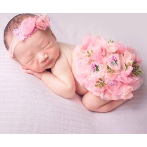 2 Pcs Newborn Photography Props Baby Hair Band Round Flower Cushion Set Headband Costume Kit for Infants Photo Shooting