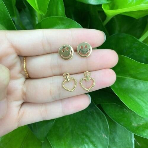 5Pcs/Lot Best Selling Newest Arrived Jewelry Gold Plated Brass Happy Smile Face Heart Earrings For Women