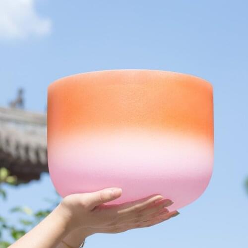 8 Inch D Sacral 440hz 432hz Orange Light Pink Chakra Quartz Crystal Singing Bowl Sound Healing Stone