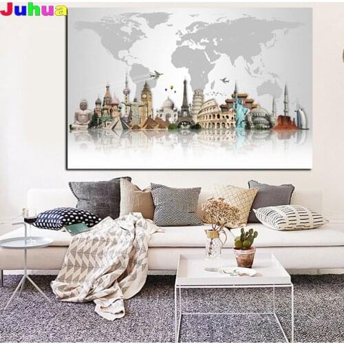 Famous Buildings Big Ben Liberty 5D DIY Diamond Painting world Map diamond Embroidery mosaic Cross Stitch Modern Canvas art