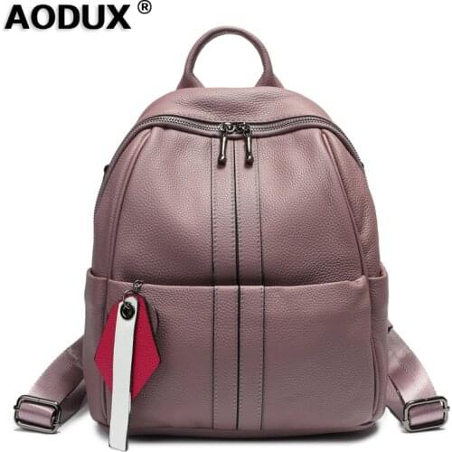 Aodux 2020 Soft 100% Genuine Cow Leather Women Design Shopping Backpack Lady Girl Real Top Layer Cowhide Book Bag Style Knapsack