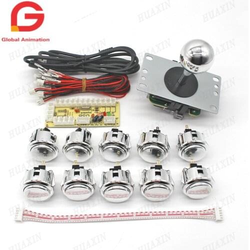 Arcade Game DIY Part kit for PC Mame Raspberry Pi Retro Pie 5Pin 8 way Copy SANWA Joystick chrome plating 30MM push Buttons
