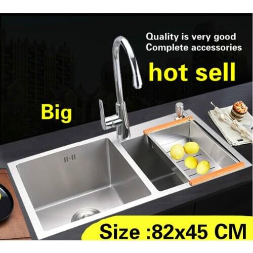 Free shipping Household large kitchen manual sink double groove food grade standard 304 stainless steel hot sell 82x45 CM