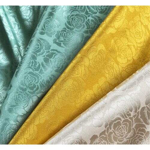 CF996 Water Green/Bright Yellow/Light Apricot Luster Rose Damask Silk Satin Brocade Jacquard Fabric Costume/DIY Home Textile