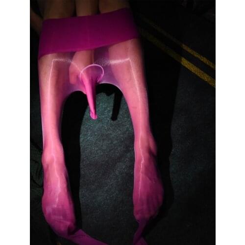 1D 360 Seamless Stockings Sexy Men Glossy U Convex Pouch Tight Stockings COCKring Shaping Ultra thin Oil Shiny Pantyhose JJ Open