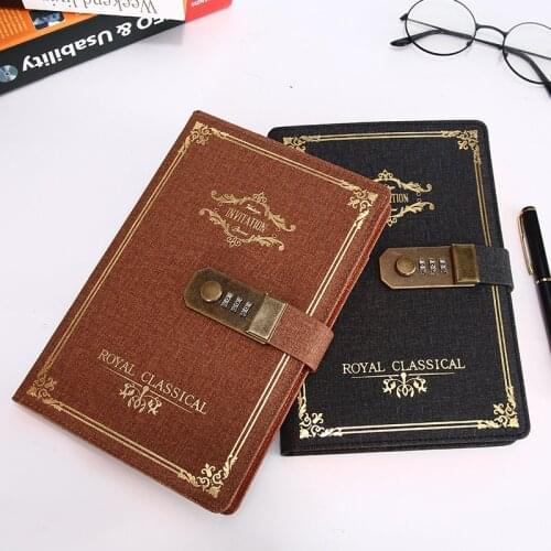 European Literary Retro Codebook Multi-Function Lock Diary Students Hand Account Notepad Creative bi ji ben zi