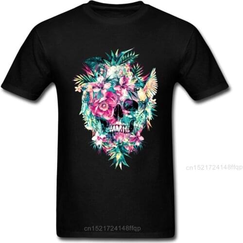 Memento Mori T Shirt Men Skull Tee Floral Skulls Tops Remember Death Tshirts Flower T-Shirt Goth Tropical Clothing Black
