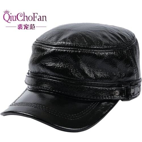 Mens Outdoor Leisure Cap Adult Genuine Leather Hat Male Winter Ear Protection Flat Peaked Cap Youth Leisure baseball Cap
