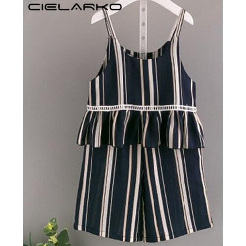 Cielarko Girls Striped Clothing Set Casual 2018 Summer Kids 2 pcs Outfits Fashion Chiffon Strap Tops + Pants for Girl 3-8 Years