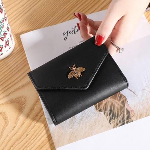 Wholesale Bee Leather Wallet Women Short Tri-Fold Small Purse Card Case Simple Ladies Female Fashion New Style PU Leather