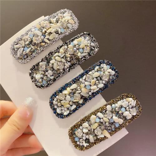 Fashion Luxury Crystal Pearl Hairpins Woman Vintage Rectangle Drop Shape Hair Clips Girl Sweet Bangs Barrettes Hair Accessories