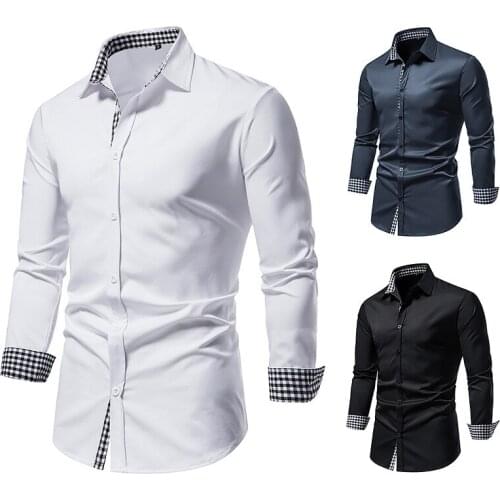 2021 Autumn New Mens Long Sleeve Fashion Button Shirt Contrast Casual Button Shirt Slim Dress Shirt