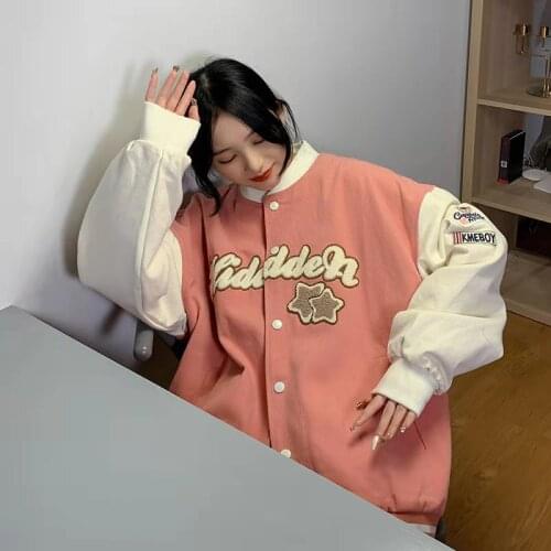 New autumn flocking embroidery baseball uniform jacket woman college style Korean loose casual jacket jackets for women coat