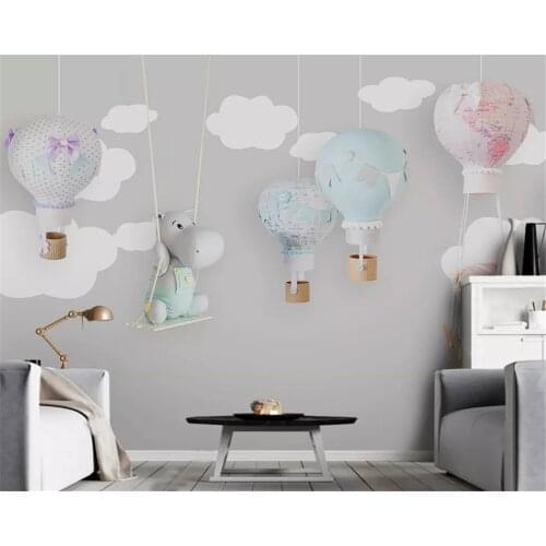 Beibehang Nordic minimalist hand-painted classic three-dimensional wallpaper animal balloon children room background wall paper