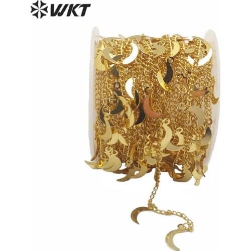 WT-BC139 Charming tiny crescent moon chain for necklace or bracelet and anklet gold electroplated semi finished chain