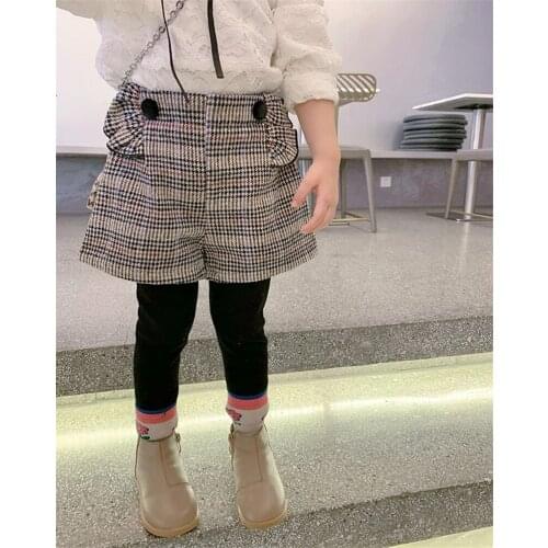 2021 Autumn and Winter Baby Girl Clothes Warm and Velvet Thickened Fake Two-piece Plaid Skirt-pants Girls Leggings Plaid Pants
